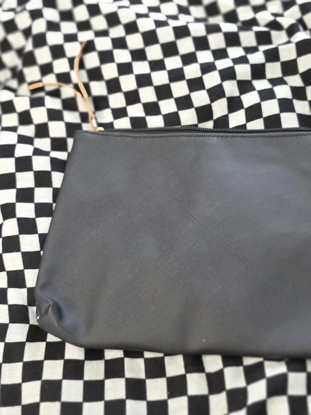 Mushroom Print Zip Pouch - Black with Red and Yellow Accents